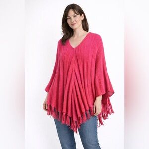525 America Vibrant Pink Knit Poncho One size